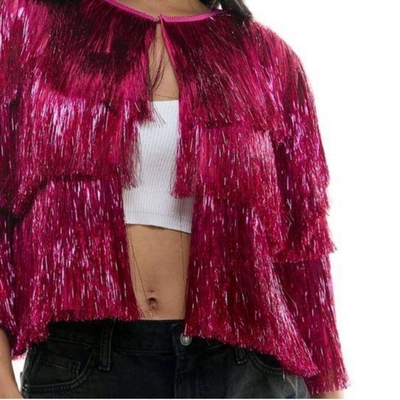 Pink Fringe Three Tiered Tinsel Jacket NWT - Picture 4 of 5